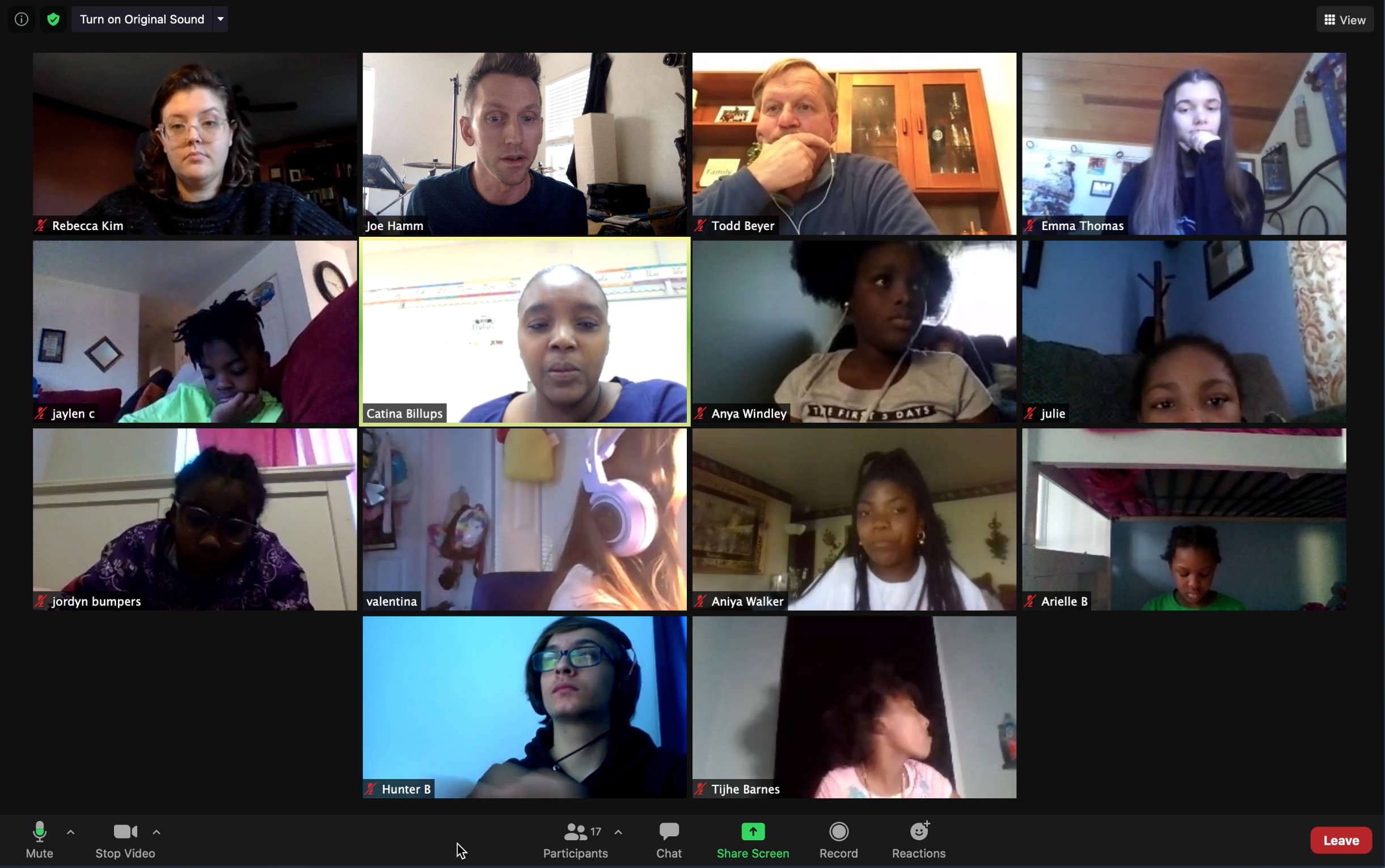 Screenshot of virtual class